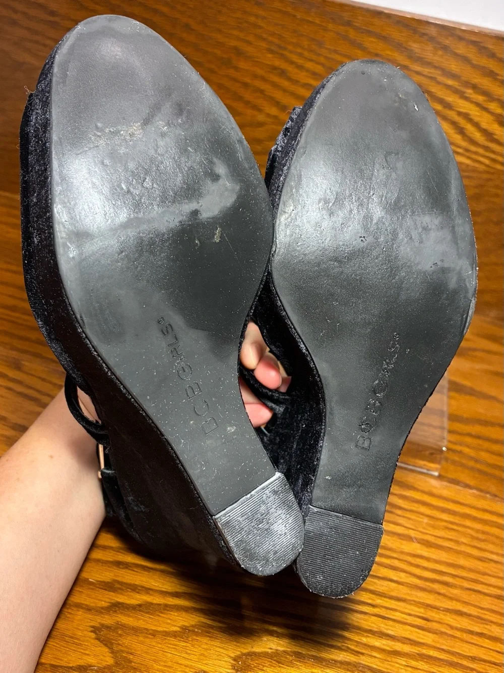 Y2K BCBGirls Studded Velvet Wedge Platform Peep Toe Heels Size 8